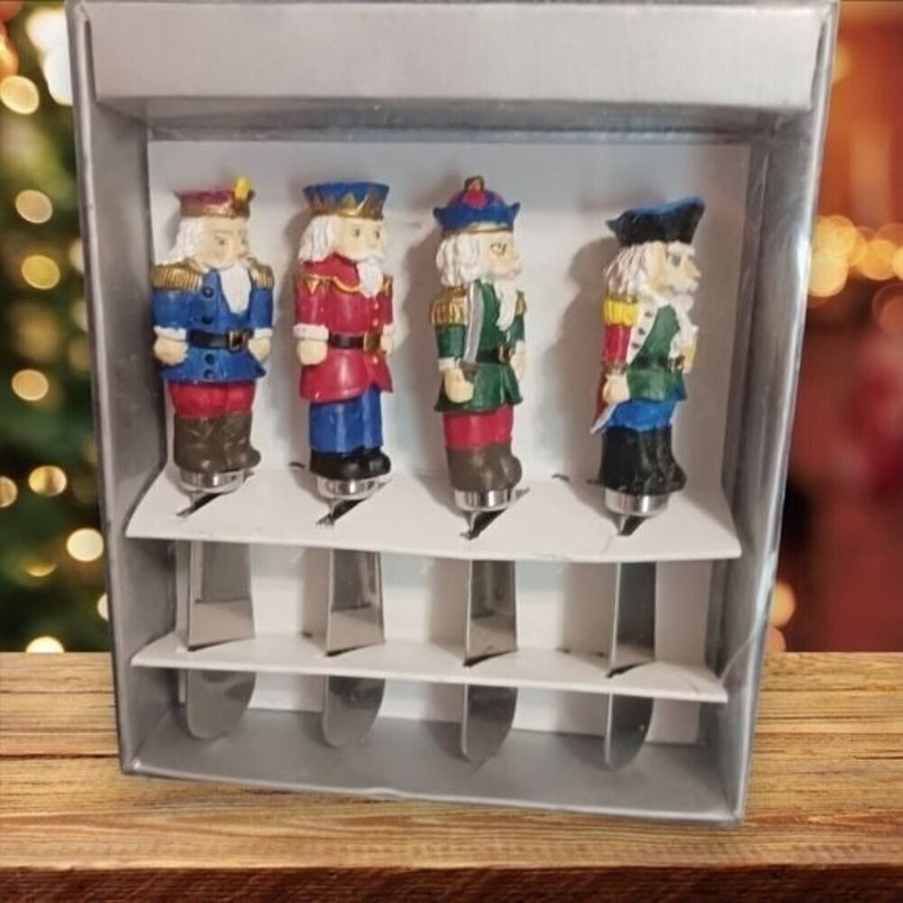 set of 4 cheese butter spreaders nutcrackers knives christmas holiday